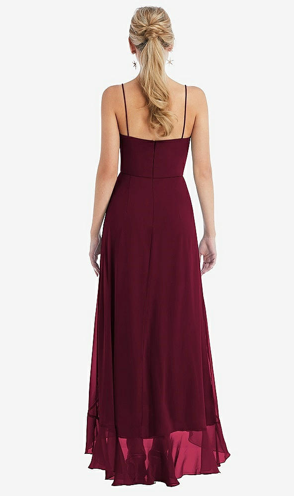 Back View - Cabernet Scoop Neck Ruffle-Trimmed High Low Maxi Dress