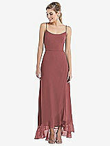 Front View Thumbnail - English Rose Scoop Neck Ruffle-Trimmed High Low Maxi Dress