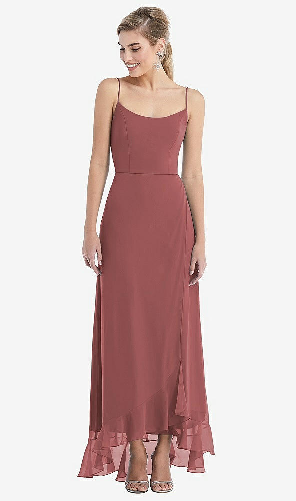 Front View - English Rose Scoop Neck Ruffle-Trimmed High Low Maxi Dress