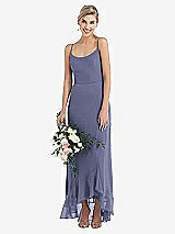 Alt View 1 Thumbnail - French Blue Scoop Neck Ruffle-Trimmed High Low Maxi Dress