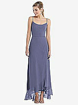 Front View Thumbnail - French Blue Scoop Neck Ruffle-Trimmed High Low Maxi Dress