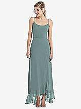 Front View Thumbnail - Icelandic Scoop Neck Ruffle-Trimmed High Low Maxi Dress