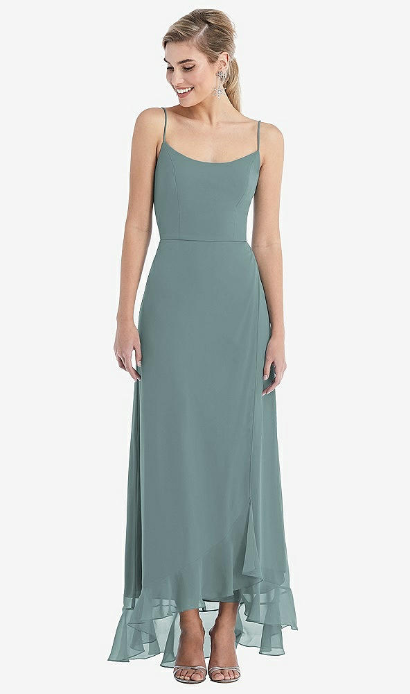 Front View - Icelandic Scoop Neck Ruffle-Trimmed High Low Maxi Dress