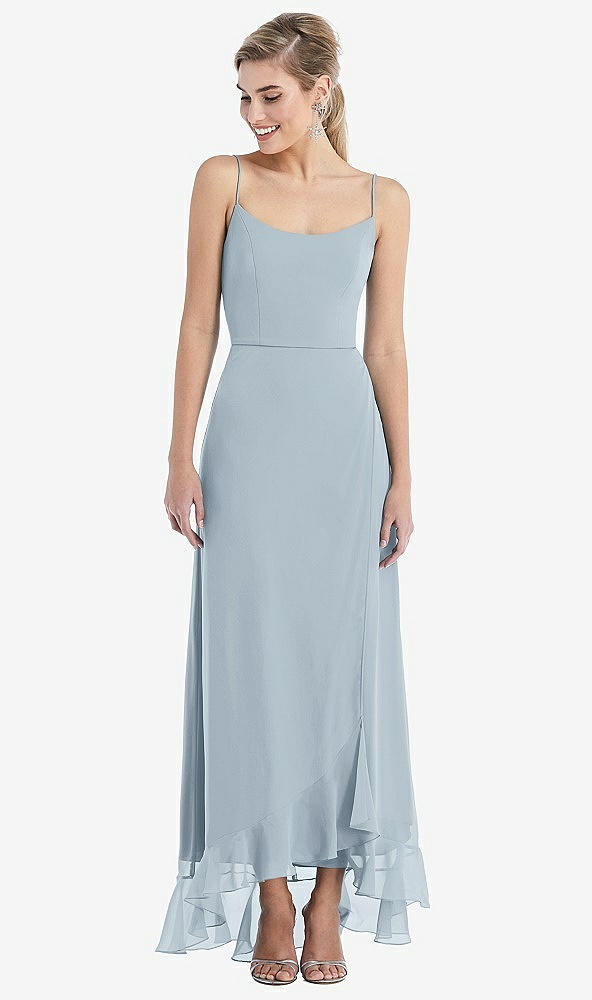 Front View - Mist Scoop Neck Ruffle-Trimmed High Low Maxi Dress