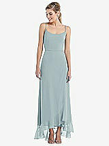 Front View Thumbnail - Morning Sky Scoop Neck Ruffle-Trimmed High Low Maxi Dress