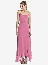 Front View Thumbnail - Orchid Pink Scoop Neck Ruffle-Trimmed High Low Maxi Dress