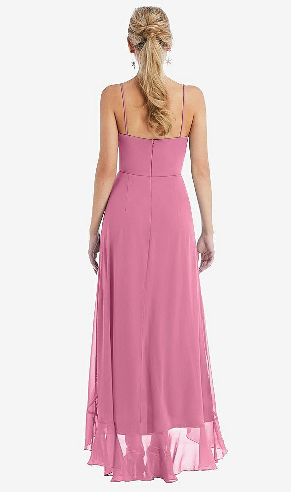 Back View - Orchid Pink Scoop Neck Ruffle-Trimmed High Low Maxi Dress