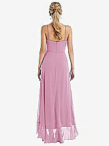 Rear View Thumbnail - Powder Pink Scoop Neck Ruffle-Trimmed High Low Maxi Dress