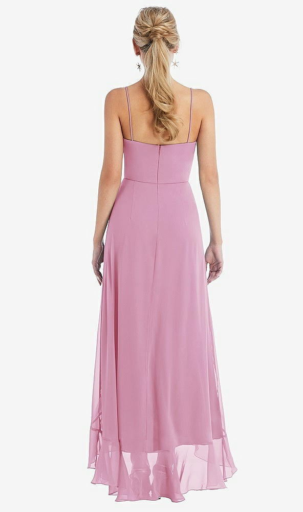 Back View - Powder Pink Scoop Neck Ruffle-Trimmed High Low Maxi Dress