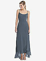 Front View Thumbnail - Silverstone Scoop Neck Ruffle-Trimmed High Low Maxi Dress