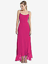 Front View Thumbnail - Think Pink Scoop Neck Ruffle-Trimmed High Low Maxi Dress