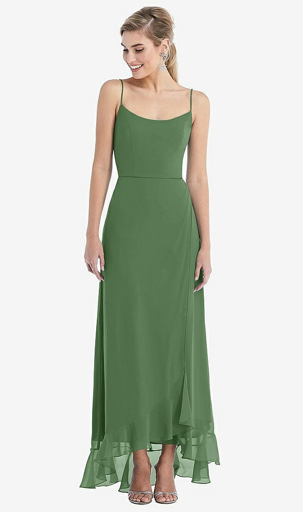 Front View - Vineyard Green Scoop Neck Ruffle-Trimmed High Low Maxi Dress