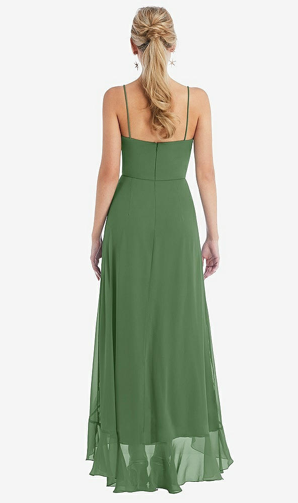 Back View - Vineyard Green Scoop Neck Ruffle-Trimmed High Low Maxi Dress