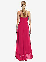 Rear View Thumbnail - Vivid Pink Scoop Neck Ruffle-Trimmed High Low Maxi Dress