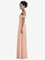 Side View Thumbnail - Pale Peach Off-the-Shoulder Ruffle Cuff Sleeve Chiffon Maxi Dress