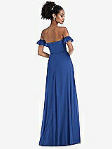 Rear View Thumbnail - Classic Blue Off-the-Shoulder Ruffle Cuff Sleeve Chiffon Maxi Dress