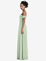 Side View Thumbnail - Celadon Off-the-Shoulder Ruffle Cuff Sleeve Chiffon Maxi Dress
