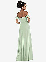 Rear View Thumbnail - Celadon Off-the-Shoulder Ruffle Cuff Sleeve Chiffon Maxi Dress
