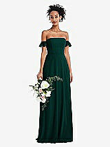 Alt View 1 Thumbnail - Evergreen Off-the-Shoulder Ruffle Cuff Sleeve Chiffon Maxi Dress