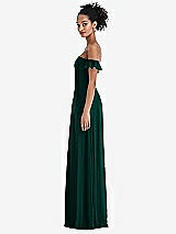 Side View Thumbnail - Evergreen Off-the-Shoulder Ruffle Cuff Sleeve Chiffon Maxi Dress