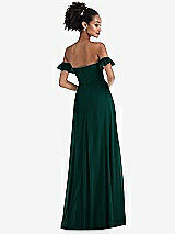 Rear View Thumbnail - Evergreen Off-the-Shoulder Ruffle Cuff Sleeve Chiffon Maxi Dress