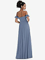Rear View Thumbnail - Larkspur Blue Off-the-Shoulder Ruffle Cuff Sleeve Chiffon Maxi Dress