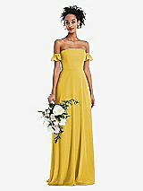 Alt View 1 Thumbnail - Marigold Off-the-Shoulder Ruffle Cuff Sleeve Chiffon Maxi Dress