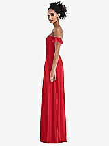 Side View Thumbnail - Parisian Red Off-the-Shoulder Ruffle Cuff Sleeve Chiffon Maxi Dress