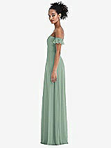 Side View Thumbnail - Seagrass Off-the-Shoulder Ruffle Cuff Sleeve Chiffon Maxi Dress