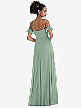 Rear View Thumbnail - Seagrass Off-the-Shoulder Ruffle Cuff Sleeve Chiffon Maxi Dress