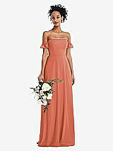 Alt View 1 Thumbnail - Terracotta Copper Off-the-Shoulder Ruffle Cuff Sleeve Chiffon Maxi Dress