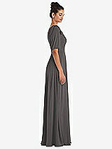 Side View Thumbnail - Caviar Gray Bow One-Shoulder Flounce Sleeve Maxi Dress
