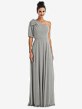 Front View Thumbnail - Chelsea Gray Bow One-Shoulder Flounce Sleeve Maxi Dress