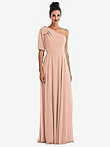 Front View Thumbnail - Pale Peach Bow One-Shoulder Flounce Sleeve Maxi Dress