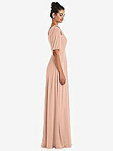 Side View Thumbnail - Pale Peach Bow One-Shoulder Flounce Sleeve Maxi Dress