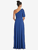 Rear View Thumbnail - Classic Blue Bow One-Shoulder Flounce Sleeve Maxi Dress