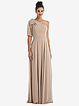 Front View Thumbnail - Topaz Bow One-Shoulder Flounce Sleeve Maxi Dress