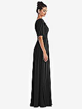 Side View Thumbnail - Black Bow One-Shoulder Flounce Sleeve Maxi Dress