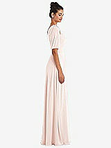 Side View Thumbnail - Blush Bow One-Shoulder Flounce Sleeve Maxi Dress