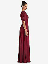 Side View Thumbnail - Burgundy Bow One-Shoulder Flounce Sleeve Maxi Dress