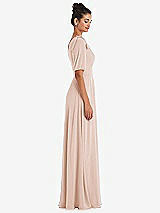 Side View Thumbnail - Cameo Bow One-Shoulder Flounce Sleeve Maxi Dress
