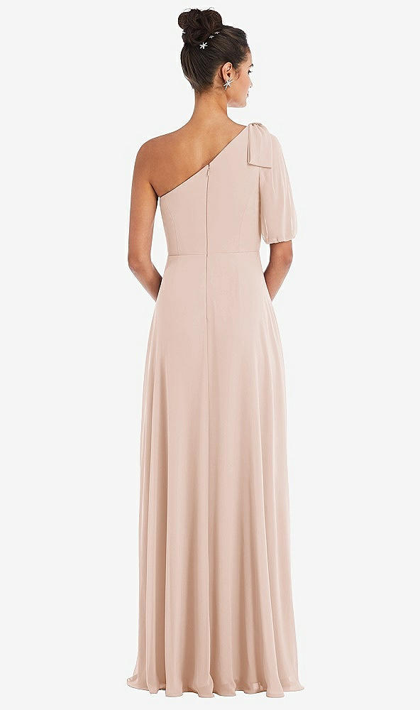 Back View - Cameo Bow One-Shoulder Flounce Sleeve Maxi Dress