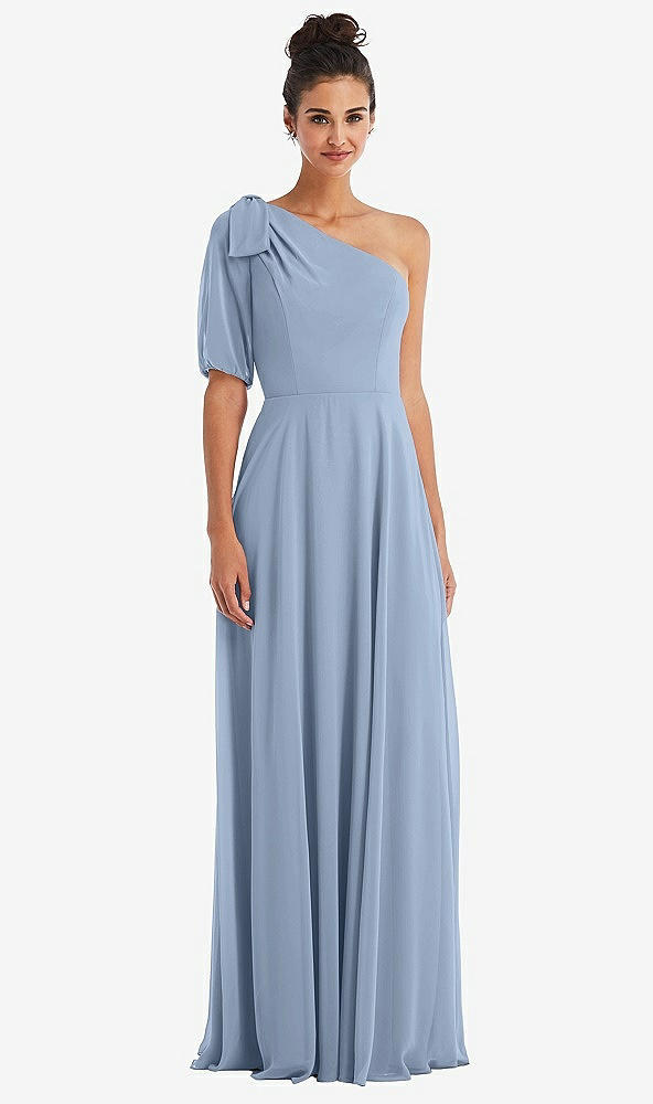 Front View - Cloudy Bow One-Shoulder Flounce Sleeve Maxi Dress