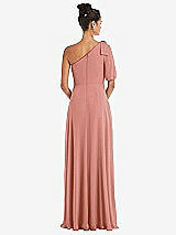 Rear View Thumbnail - Desert Rose Bow One-Shoulder Flounce Sleeve Maxi Dress