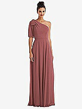 Front View Thumbnail - English Rose Bow One-Shoulder Flounce Sleeve Maxi Dress