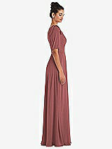 Side View Thumbnail - English Rose Bow One-Shoulder Flounce Sleeve Maxi Dress