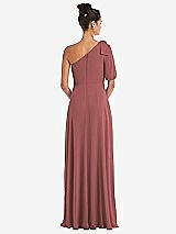Rear View Thumbnail - English Rose Bow One-Shoulder Flounce Sleeve Maxi Dress