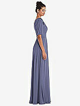 Side View Thumbnail - French Blue Bow One-Shoulder Flounce Sleeve Maxi Dress