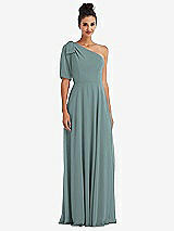Front View Thumbnail - Icelandic Bow One-Shoulder Flounce Sleeve Maxi Dress