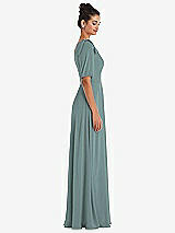 Side View Thumbnail - Icelandic Bow One-Shoulder Flounce Sleeve Maxi Dress